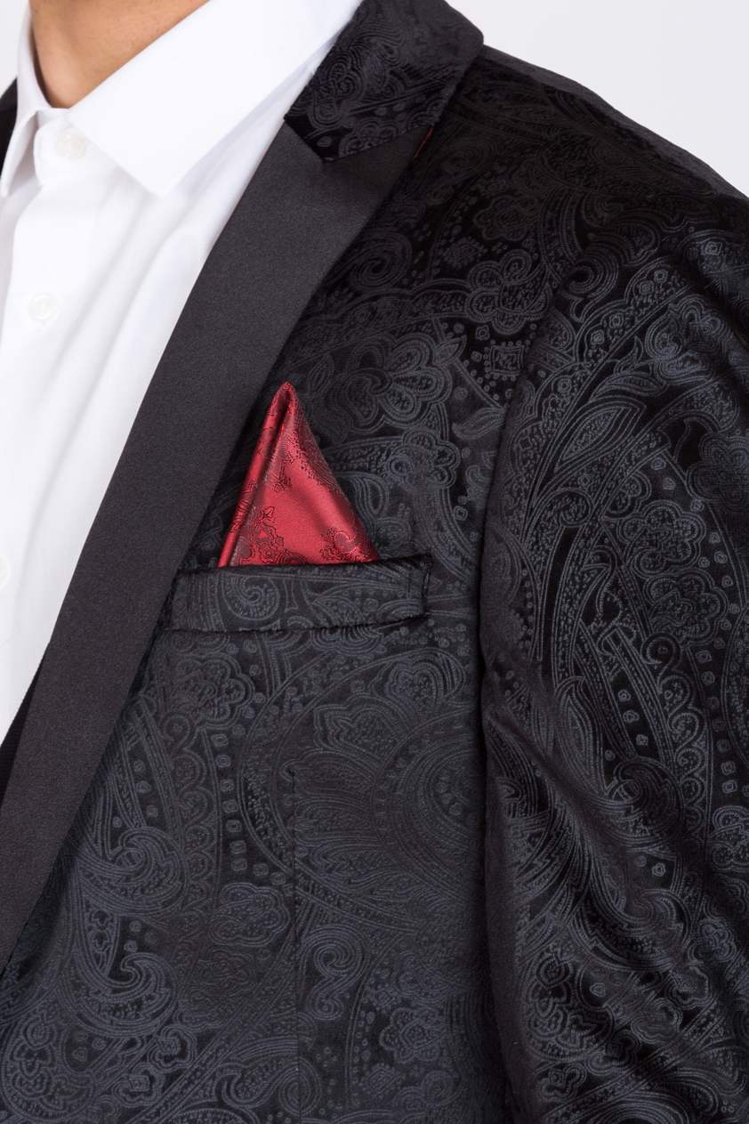 Black Simon Velvet Jacquard Three Piece Suit