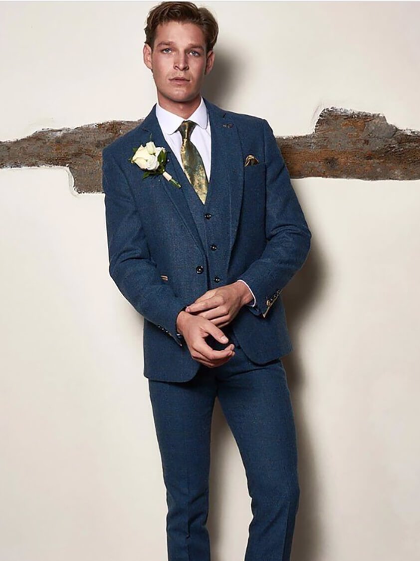 Blue Dion Tweed Check 3 Piece Suit