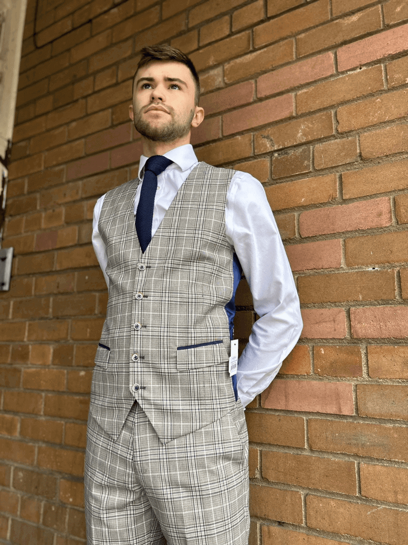 Stone/Navy Niall Check Waistcoat