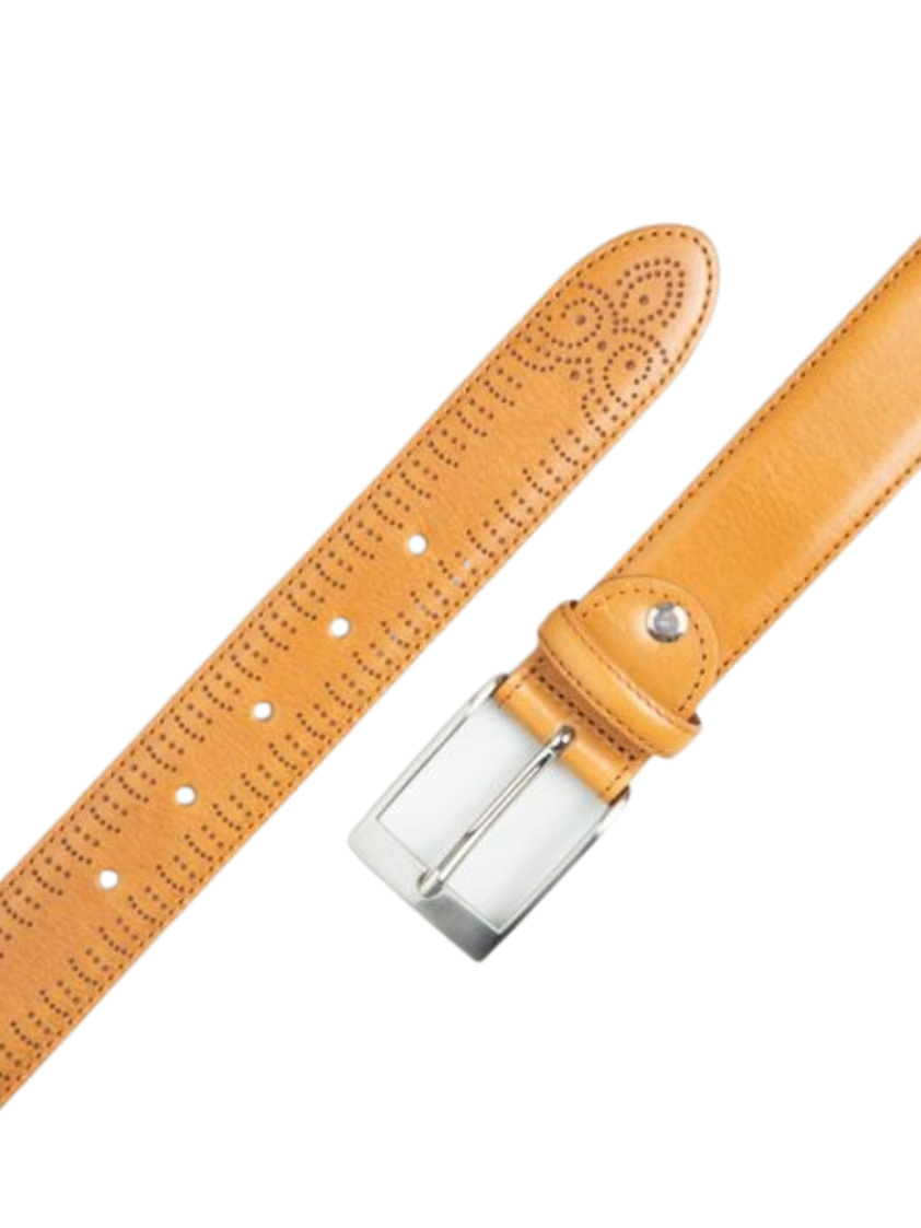 Tan 35mm Stitched Brogue Effect Belt