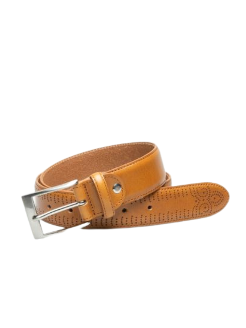 Tan 35mm Stitched Brogue Effect Belt