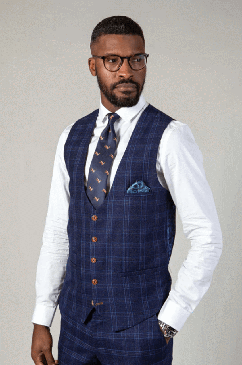 Blue Chigwell Tweed Blue Waistcoat