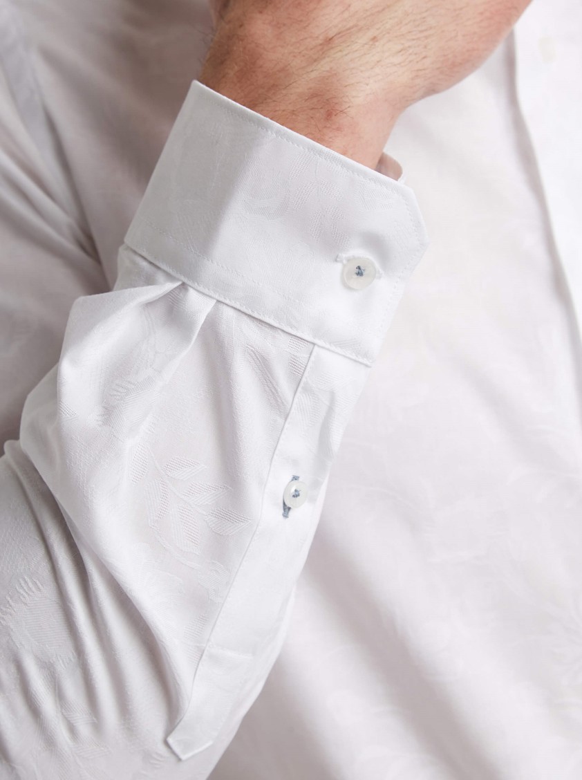 White Floral Print Slim Fit Shirt 100% Cotton