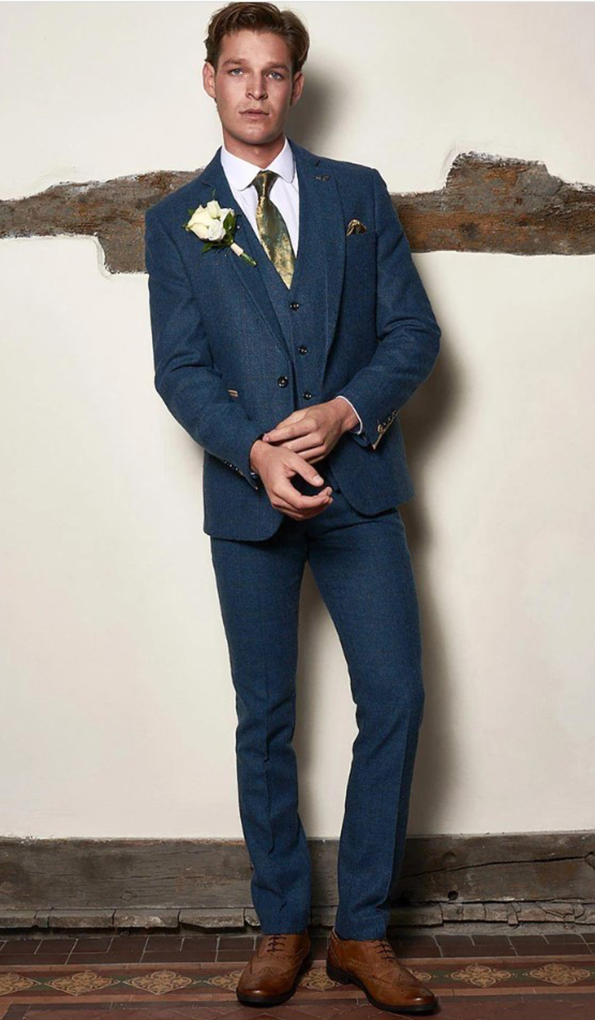 Blue Dion Tweed Check 3 Piece Suit