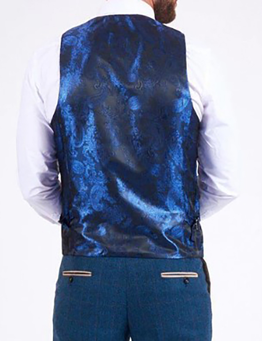 Blue Dion Tweed Check Single Breasted Waistcoat