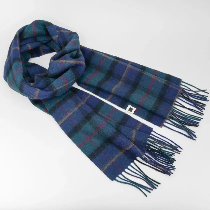 Navy Fell Check Woollen Scarf