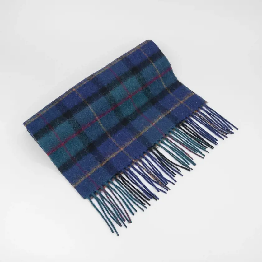 Navy Fell Check Woollen Scarf