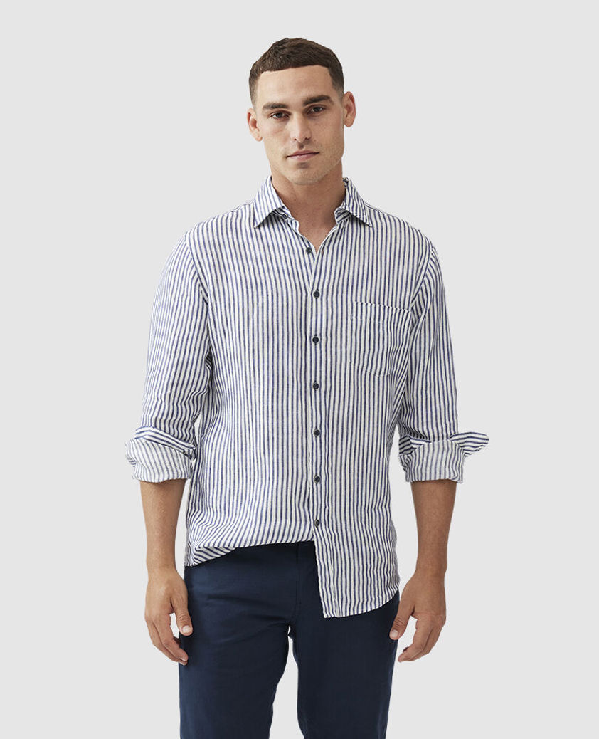 Deep Ocean Port Charles Linen Sports Fit LS Shirt