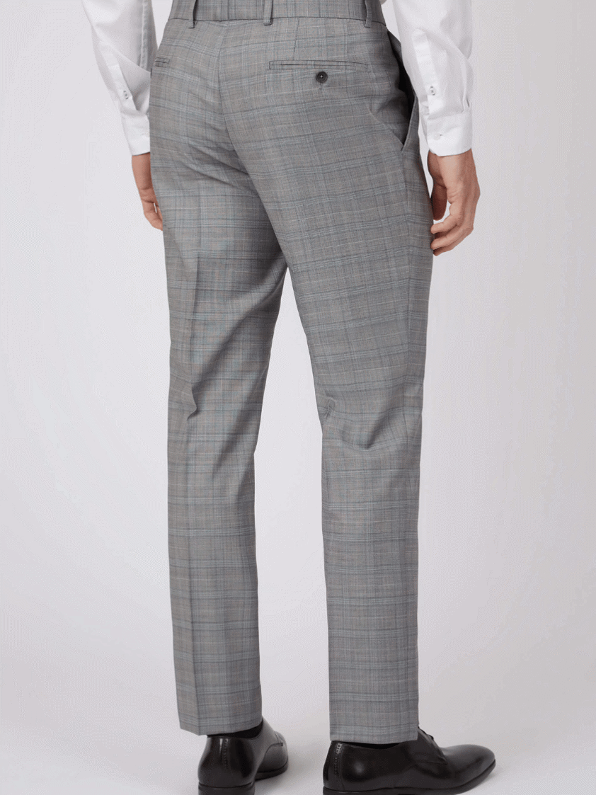 Grey Slim Fit Check Trousers