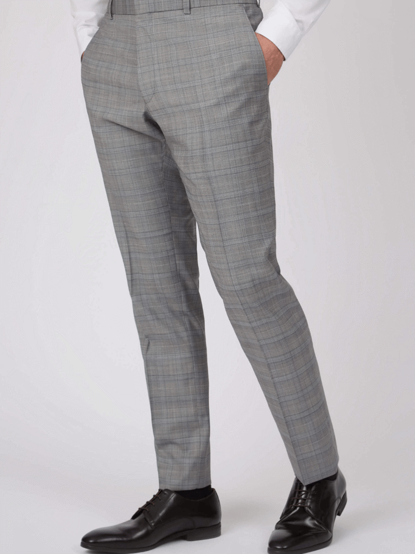 Grey Slim Fit Check Trousers