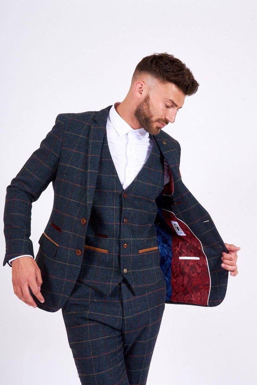 Blue 2 piece Eton Blue Tweed Check Suit