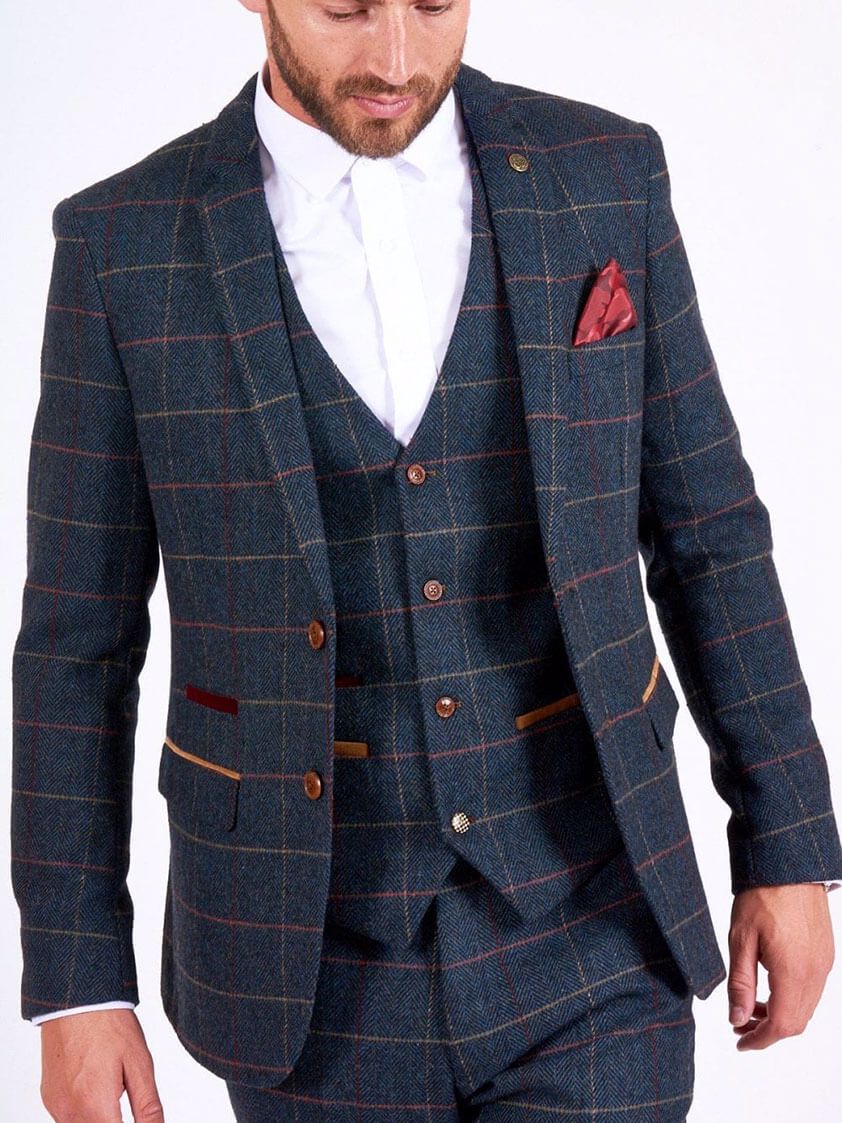 Blue 2 piece Eton Blue Tweed Check Suit