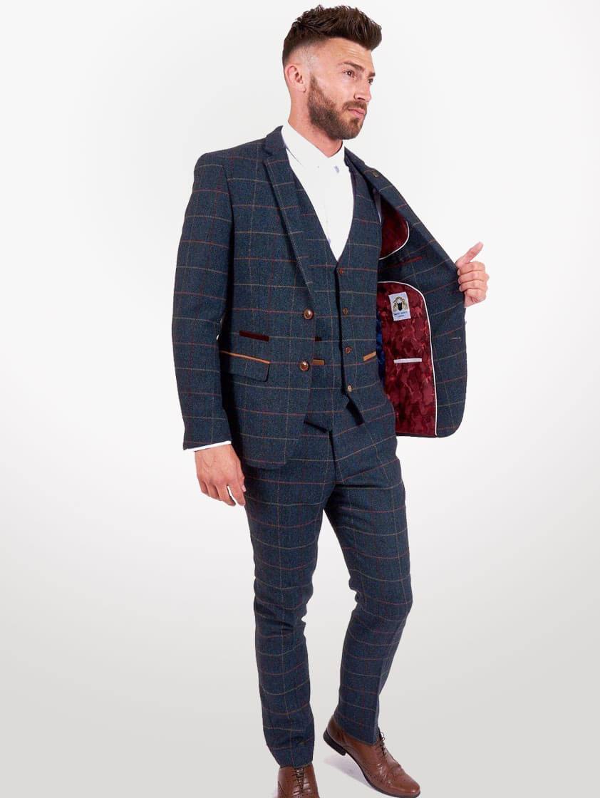 Blue 2 piece Eton Blue Tweed Check Suit