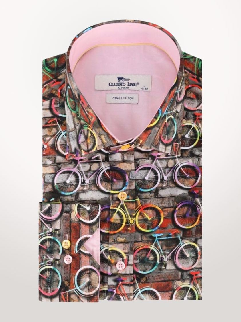 Multi-colour Long Sleeve Bicycle Print Shirt