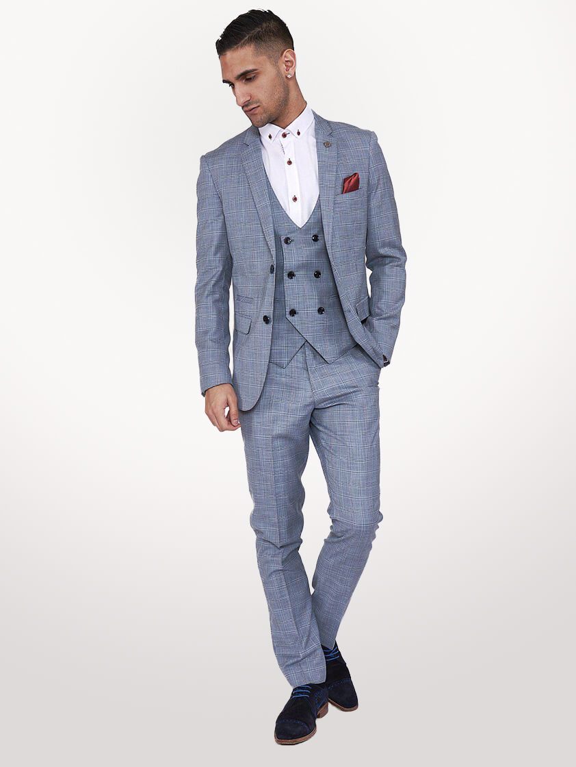 Light Blue York Double Breasted Waistcoat - Save 70%