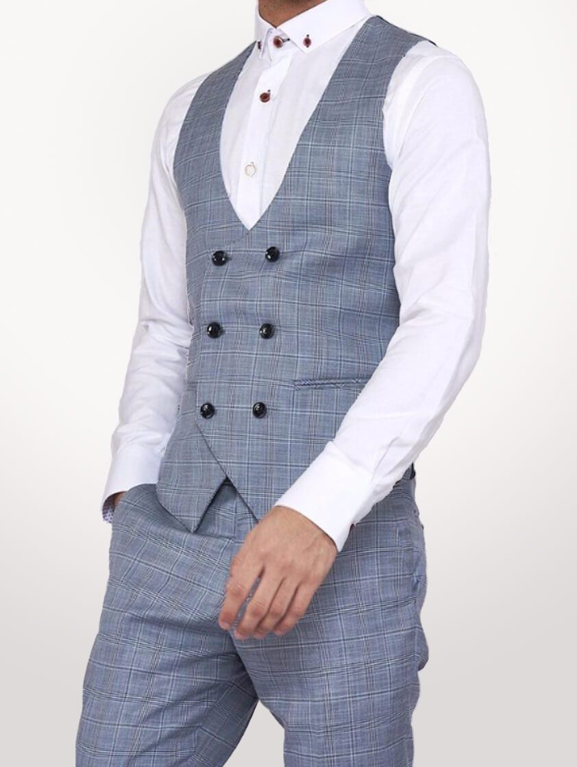 double breasted waistcoat blue