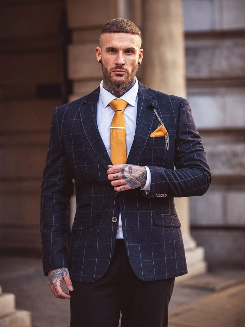 Navy Angels Slim Fit Check Tweed Suit