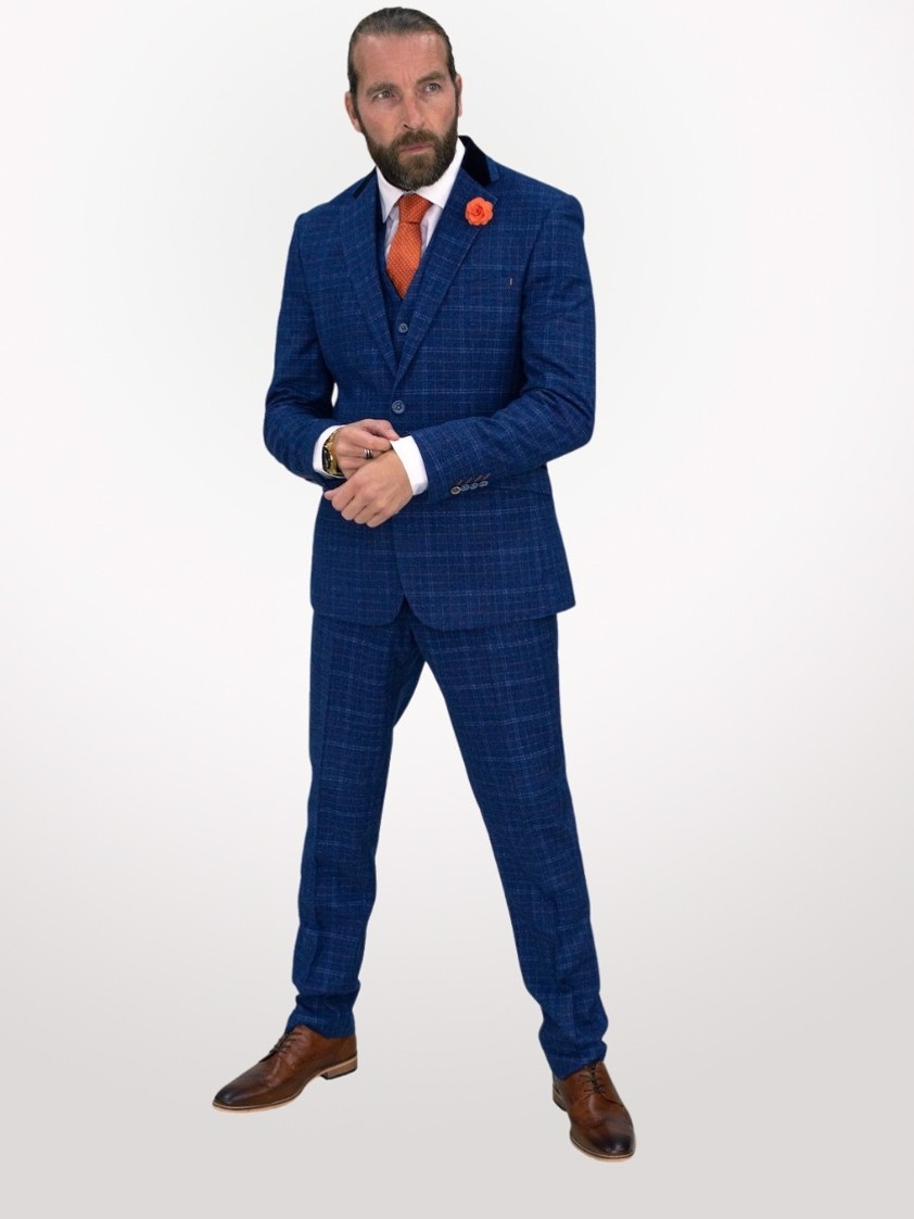 Blue Kaiser Slim Fit Check Tweed Trousers