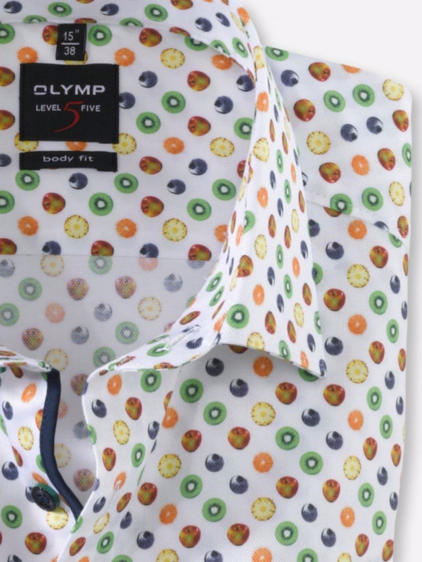 White Olymp Fruit Print Body Fit Shirt