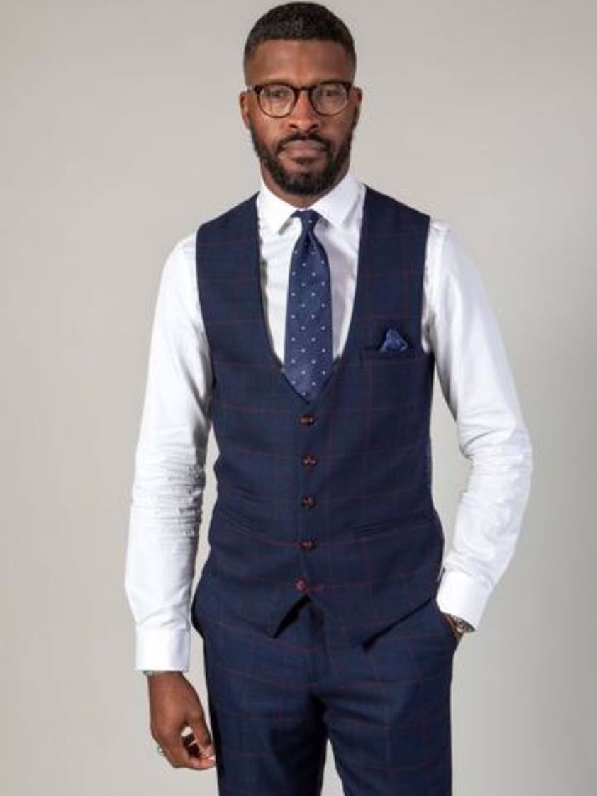 Navy Edinson Navy Check Three Piece Suit