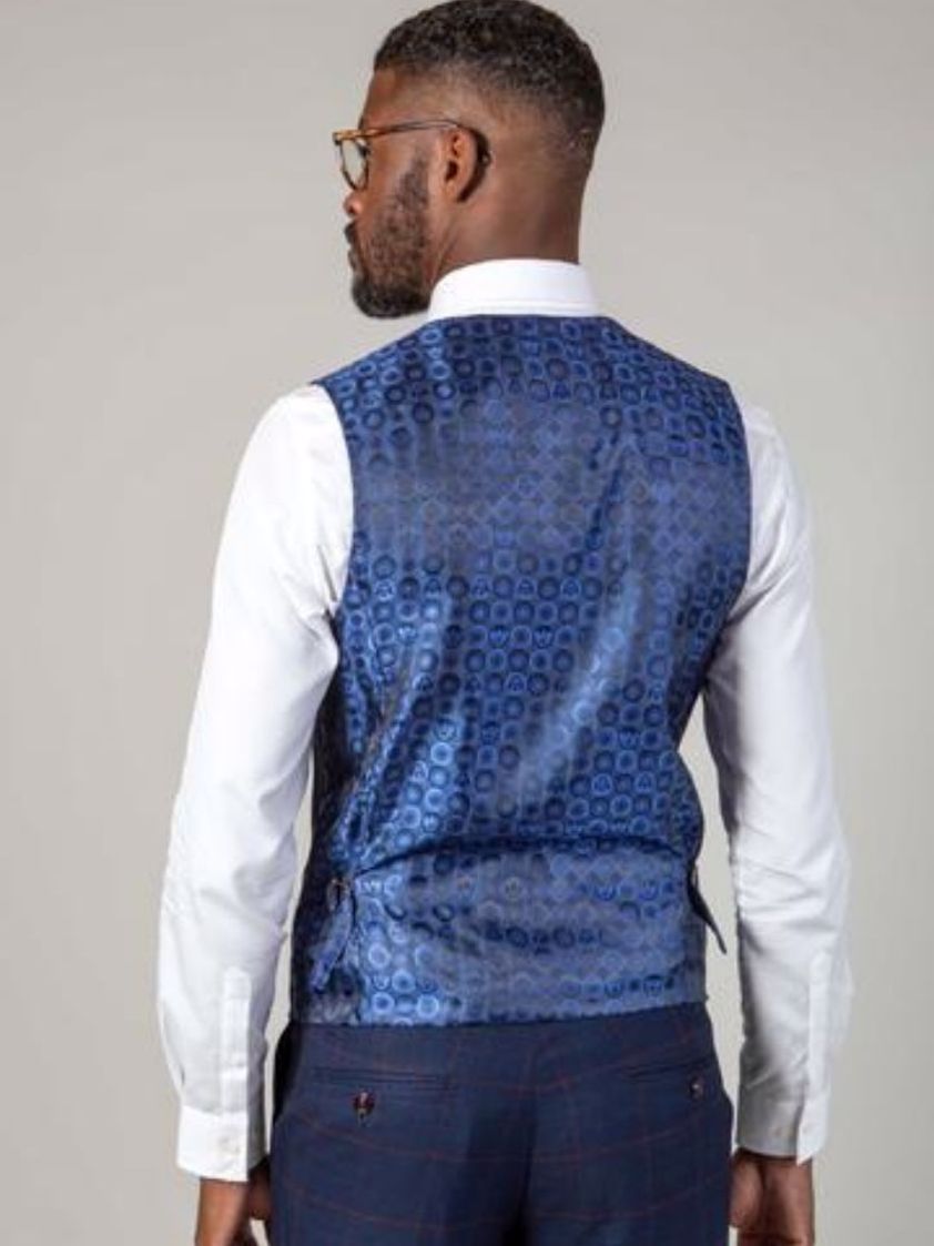 Navy Edinson Navy Check Single Breasted Waistcoat