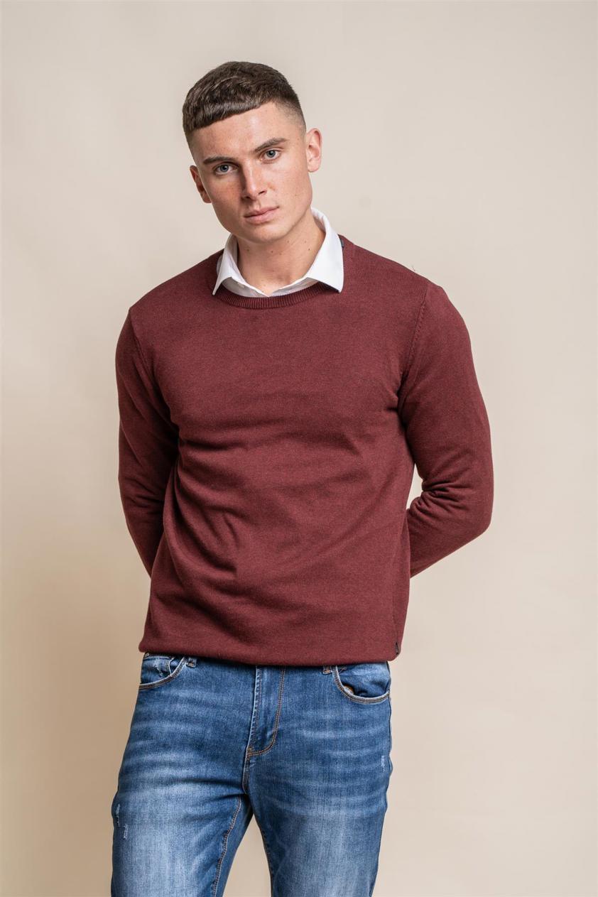 Wine Slim Fit Crewneck Knit