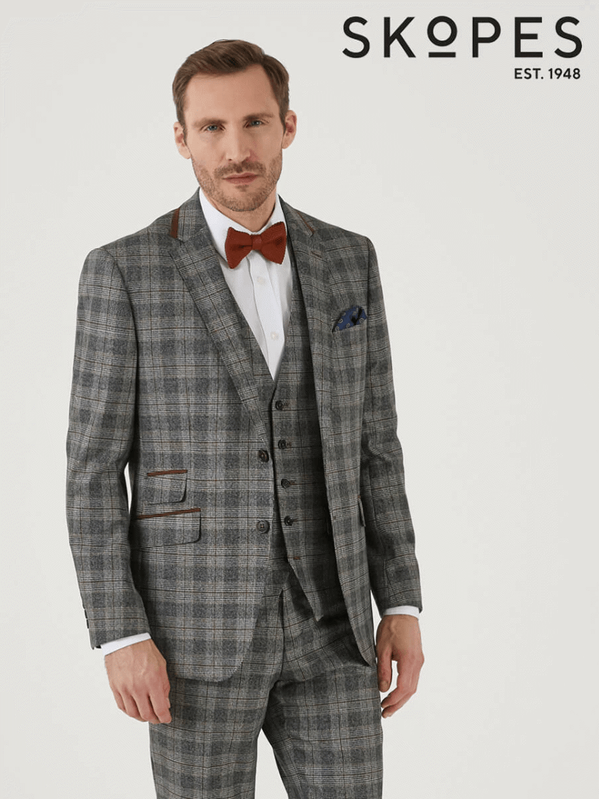 Grey/Brown 3 piece Tatton Suit