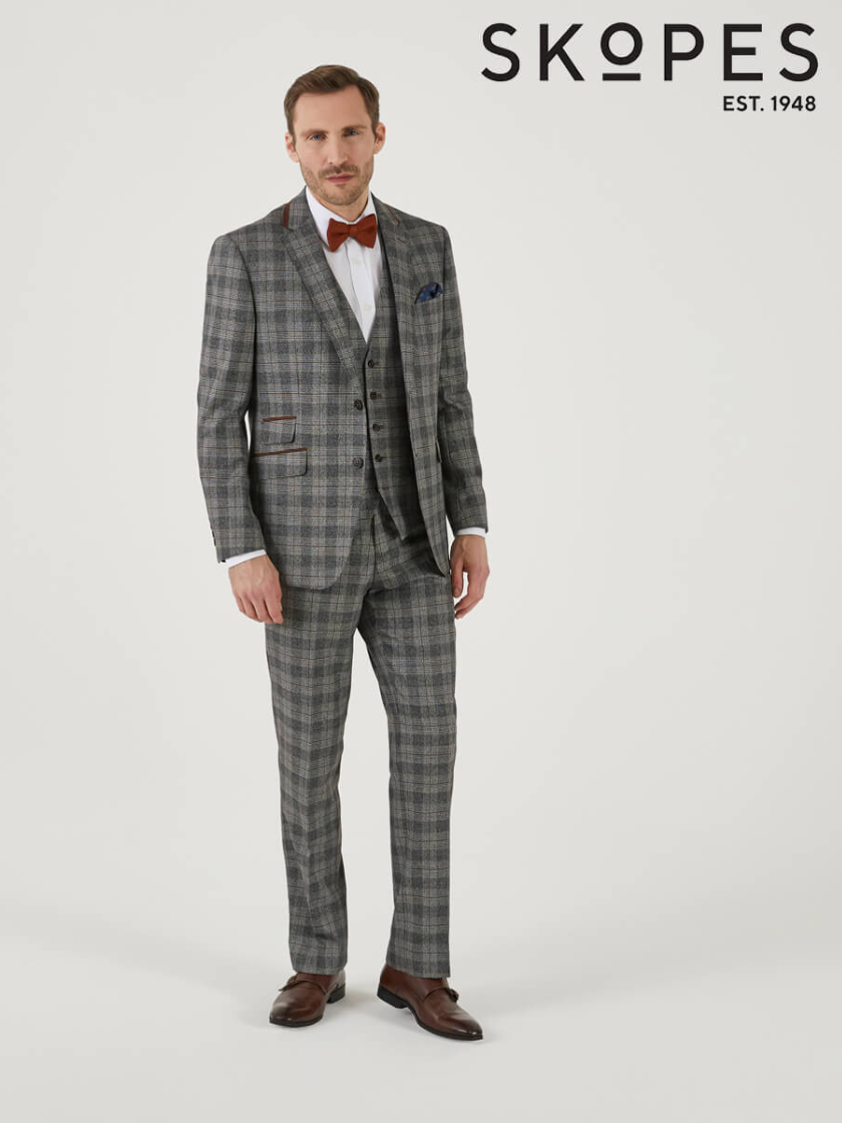 Grey/Brown 3 piece Tatton Suit