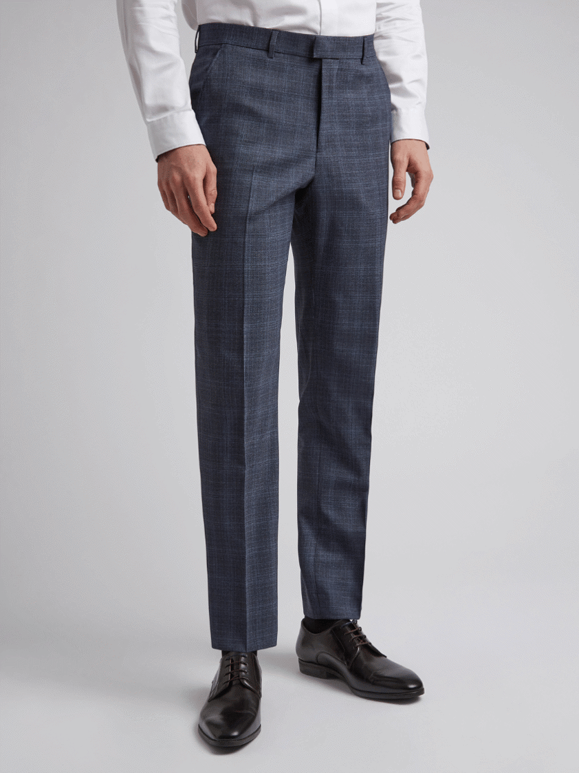 Blue Wool Airforce Check Slim Fit Trousers