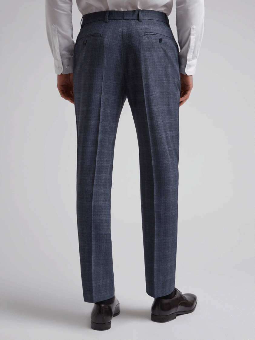 Blue Wool Airforce Check Slim Fit Trousers