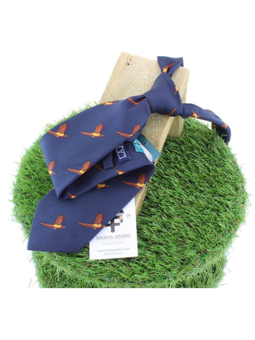 Navy Pheasant Print Tie