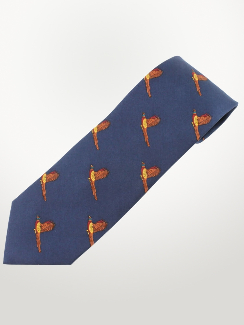 Navy Pheasant Print Tie