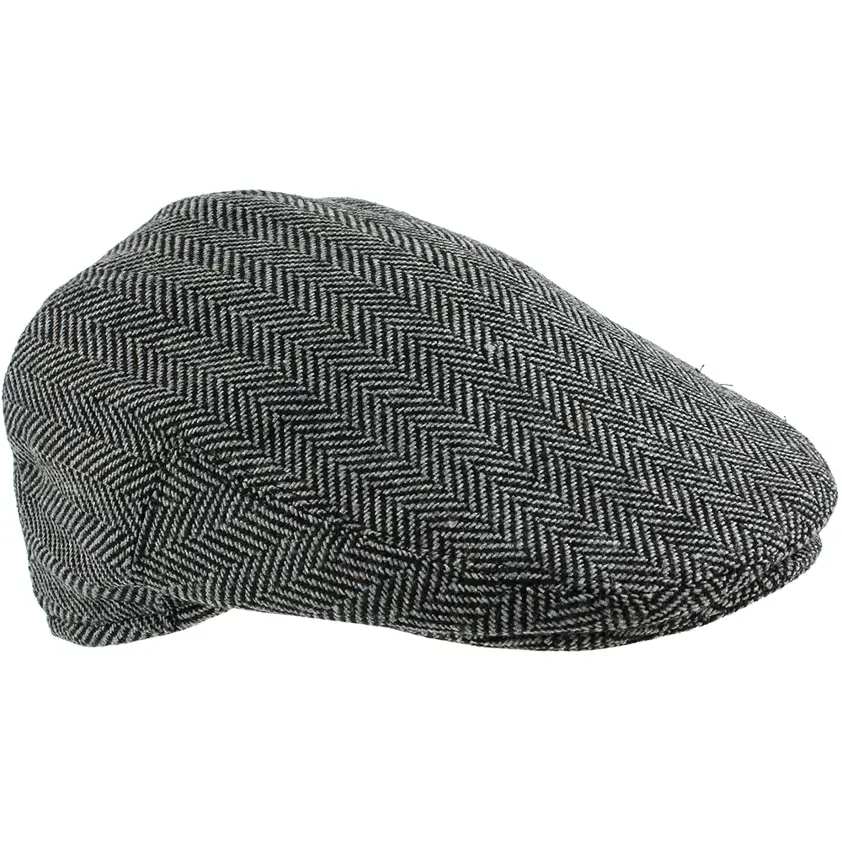 Grey Tweed Herringbone Flat Cap