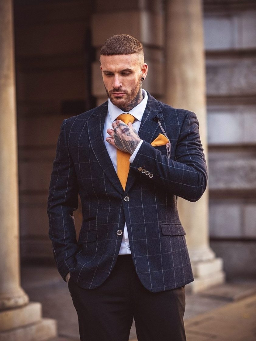 Navy Angels Slim Fit Check Tweed Suit