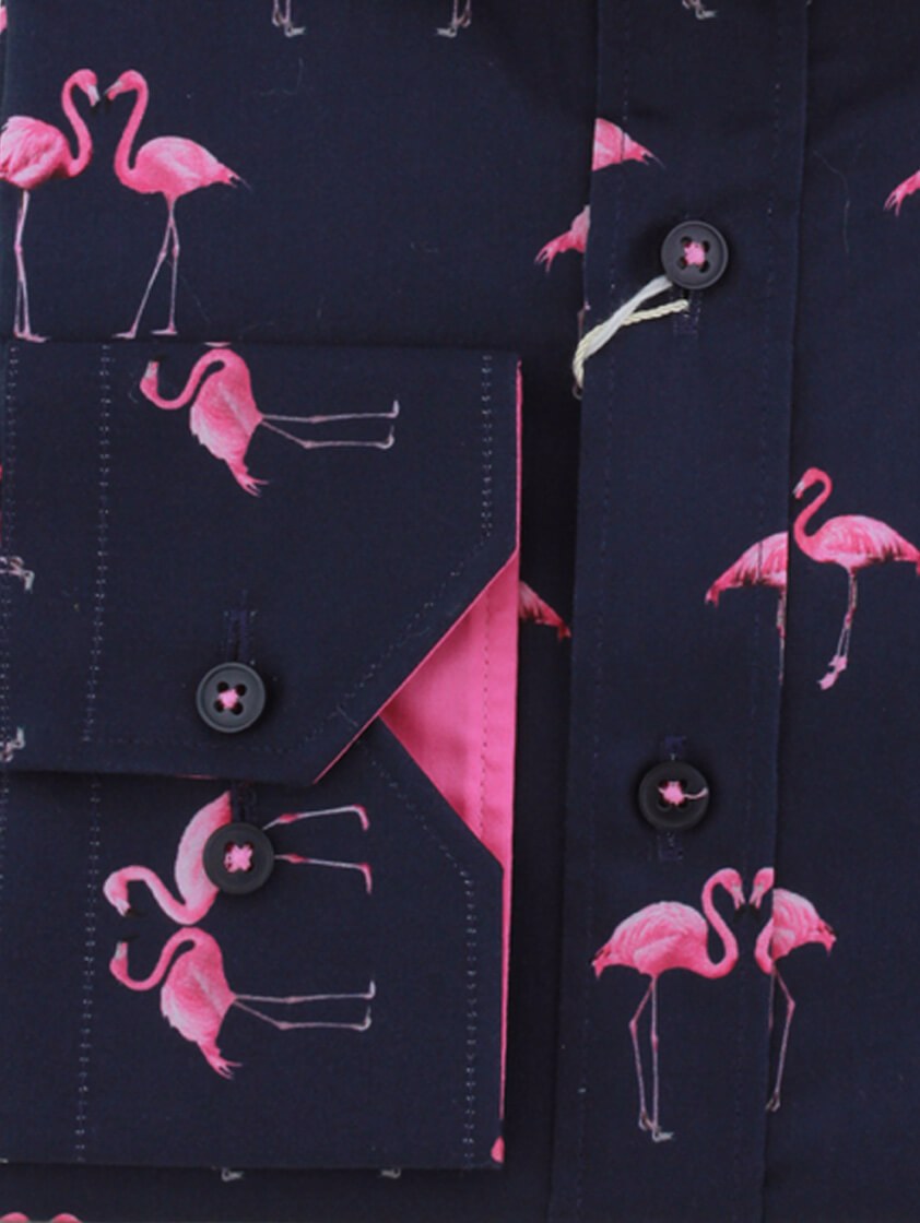 Navy Flamingos Print Long Sleeve Shirt - SAVE OVER 50%