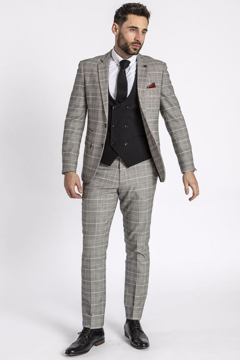 Grey Ross Monochrome Check Three Piece Suit