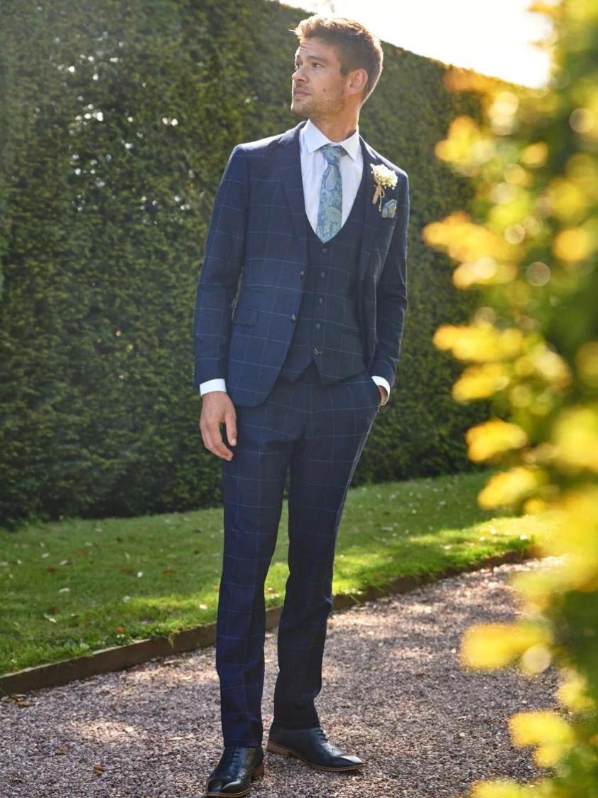 Navy/Sky Edinson Navy Check Three Piece Suit