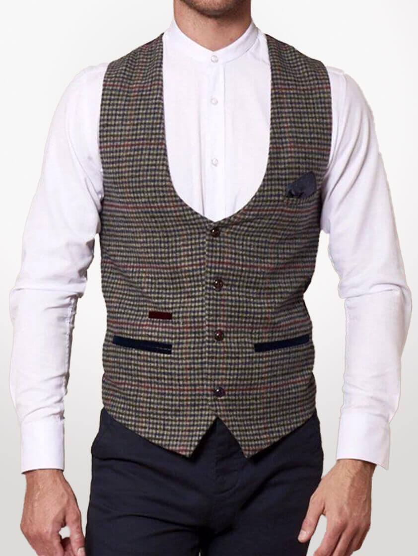 Grey Edward Tweed Style Check Waistcoat - Save 40%