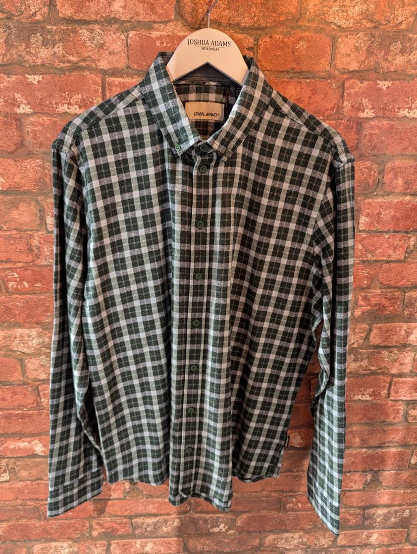 Green/Blue Check Checked Brushed Cotton Shirt Reg Fit