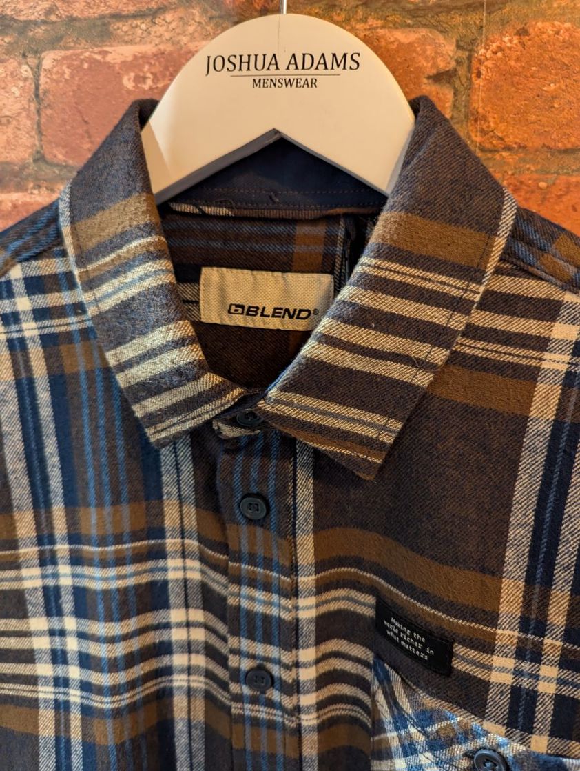 Brown/Blue Checked Brushed Cotton Shirt Reg Fit