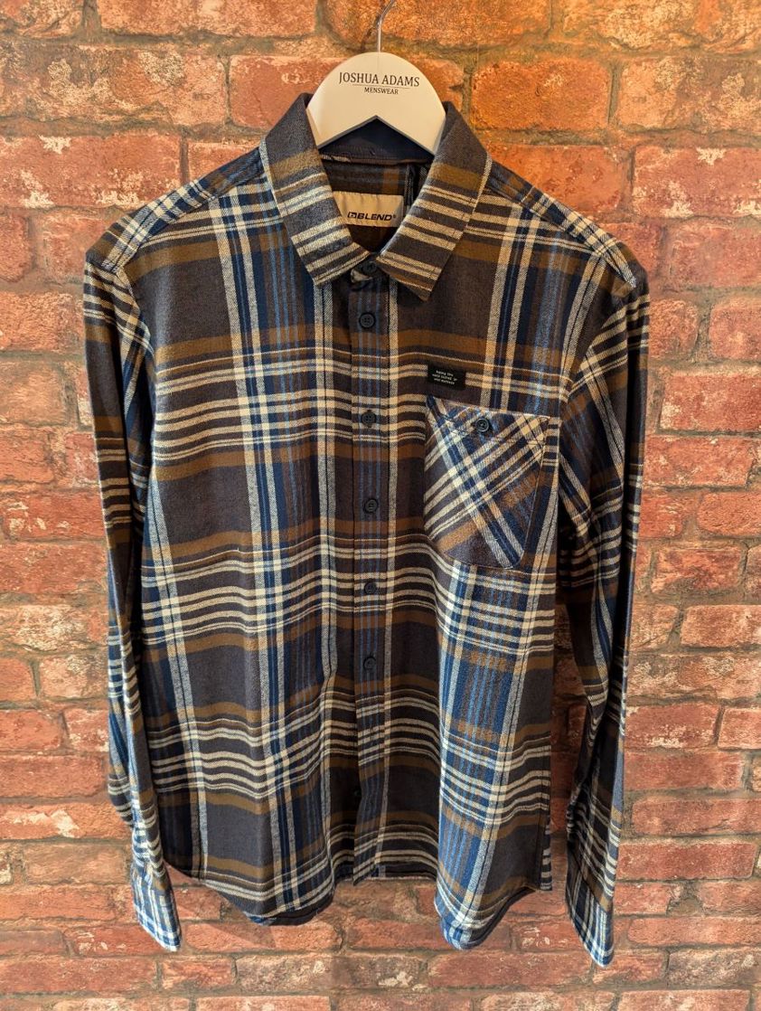 Brown/Blue Checked Brushed Cotton Shirt Reg Fit