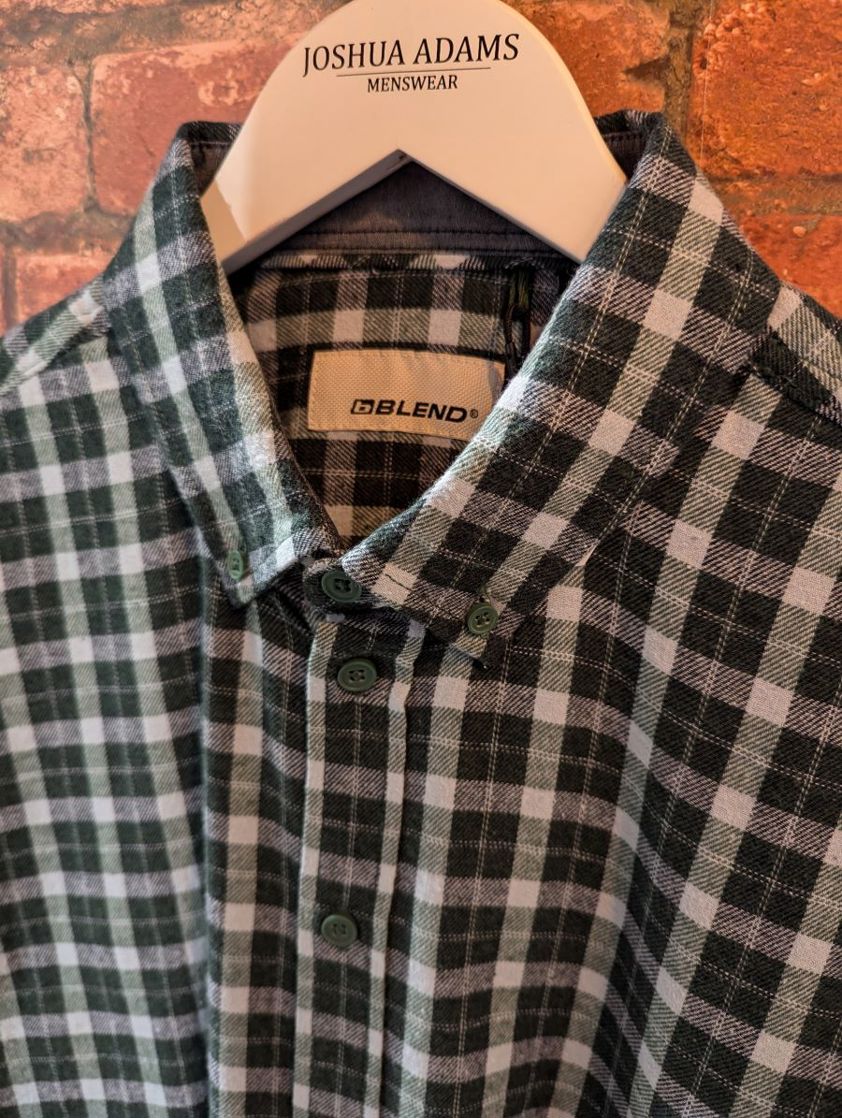 Green/Blue Check Checked Brushed Cotton Shirt Reg Fit