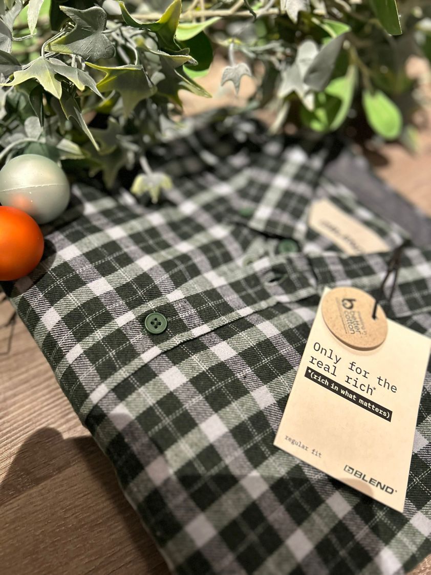 Green/Blue Check Checked Brushed Cotton Shirt Reg Fit