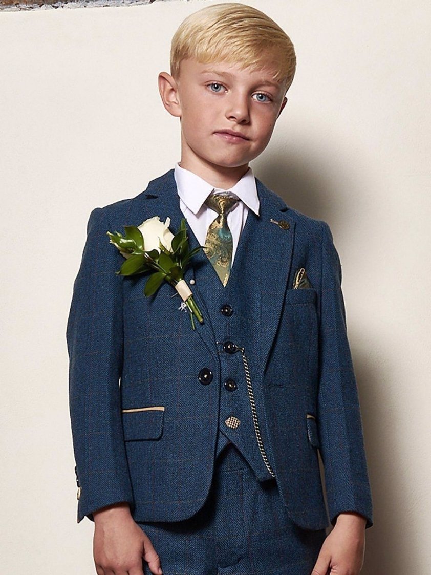 Blue Dion Tweed Check Kids Suit