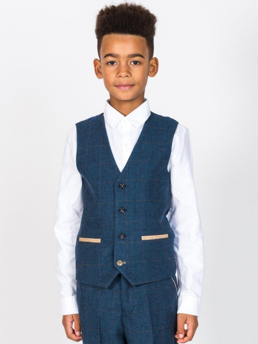 Blue Dion Tweed Check Kids Suit