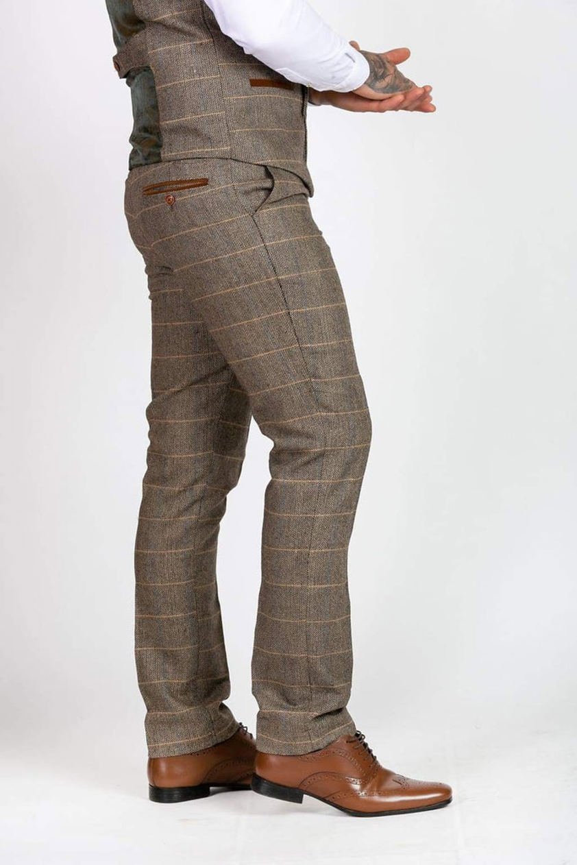 Tan Ted Tweed Check Trousers