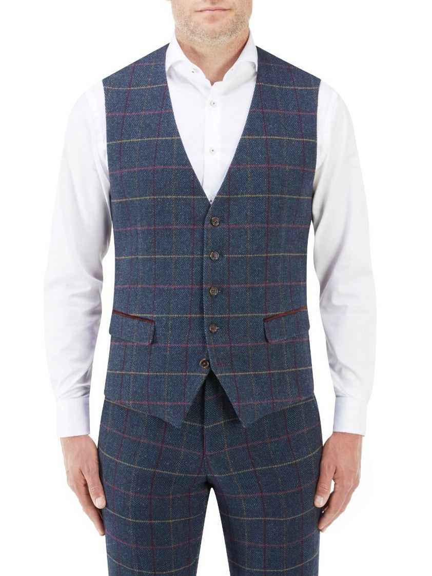 Navy Doyle Check Waistcoat