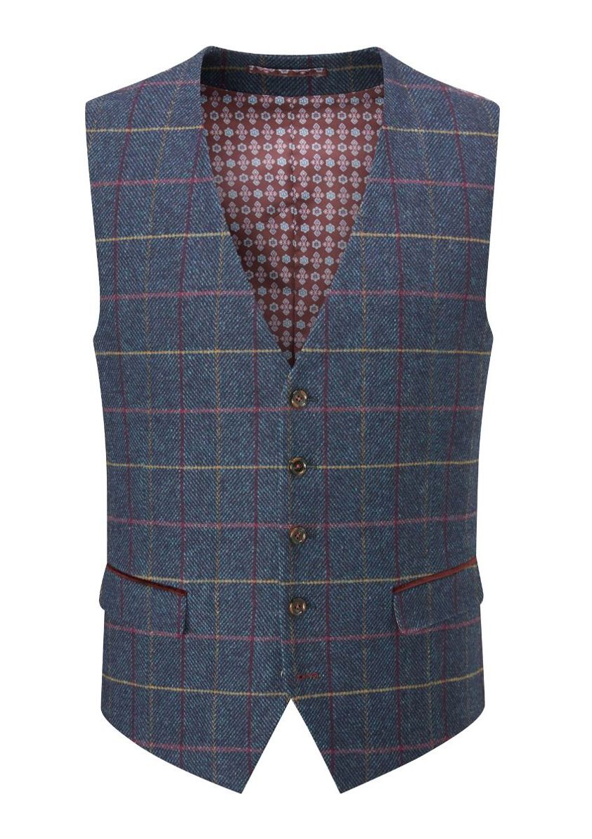 Navy Doyle Check Waistcoat