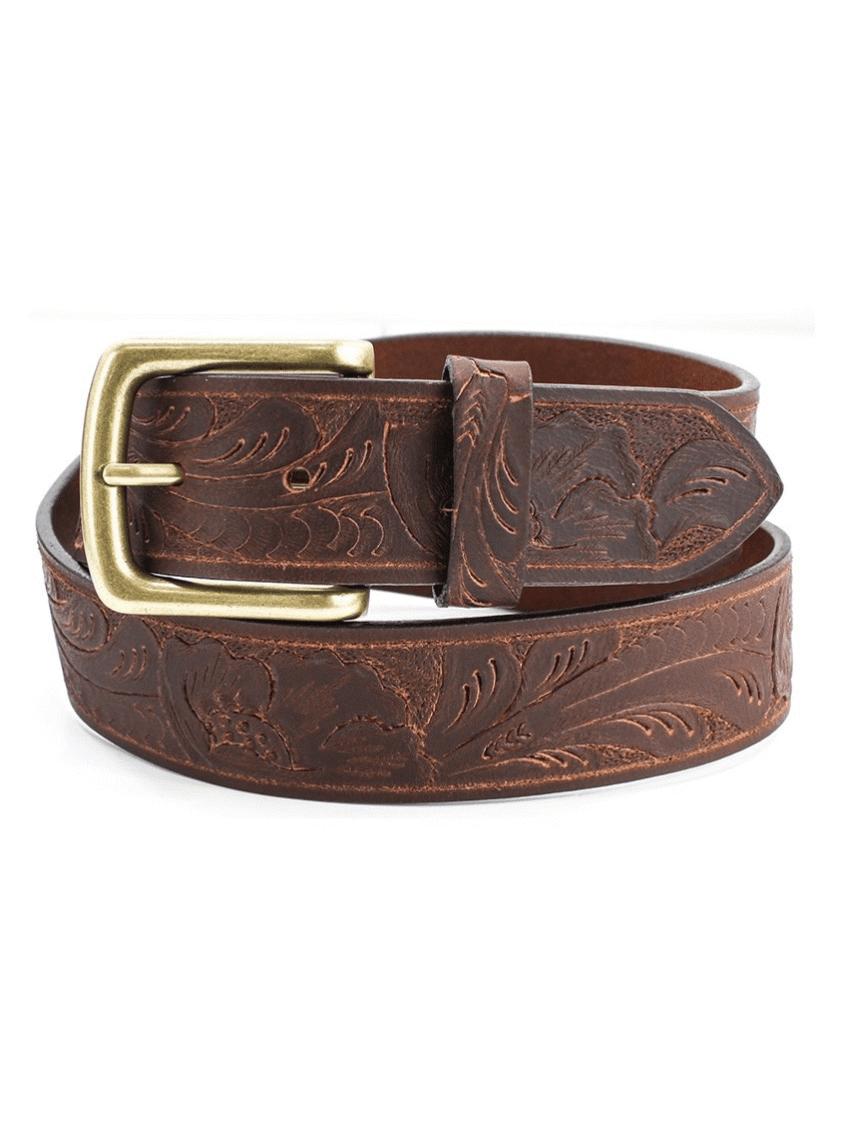 Brown Embossed Patterned Leather Belt