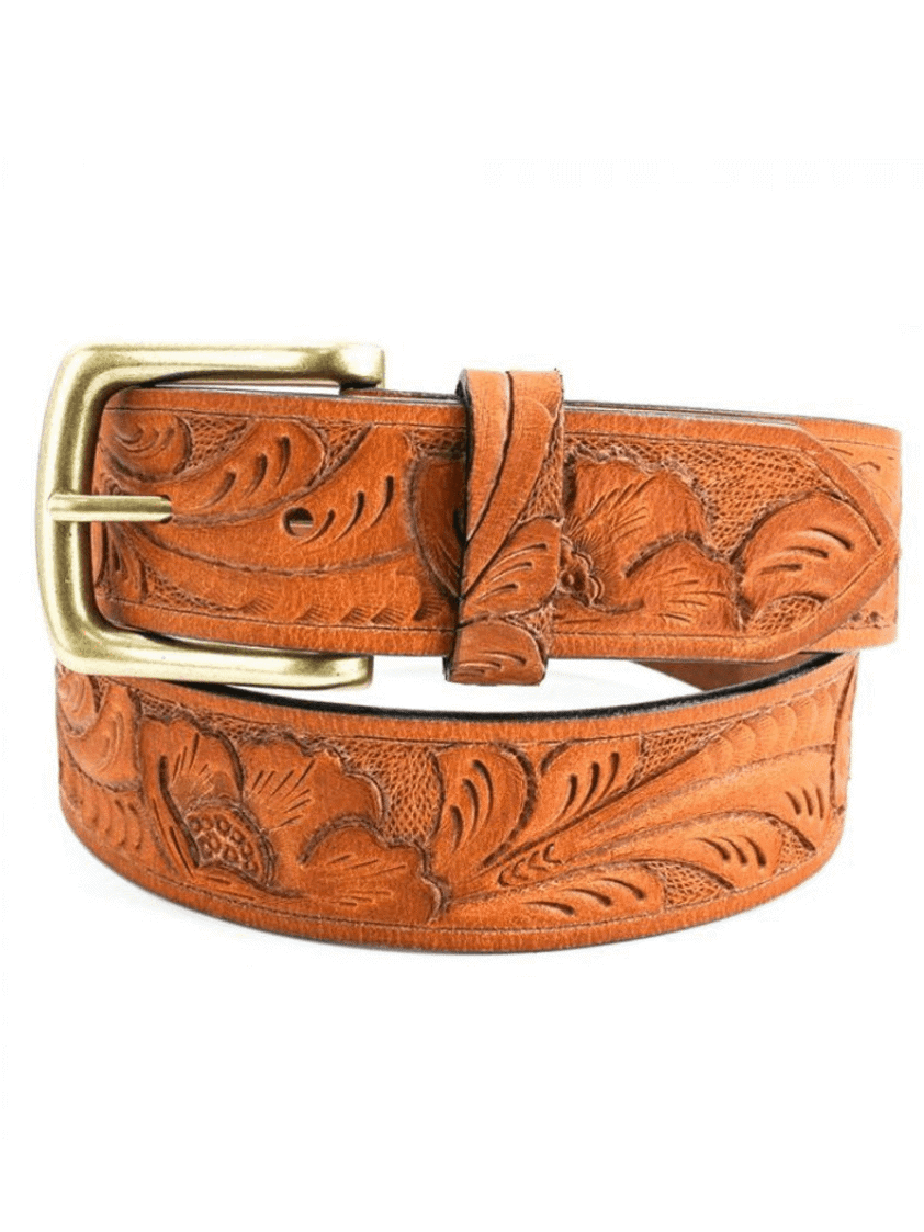 Tan Embossed Patterned Leather Belt